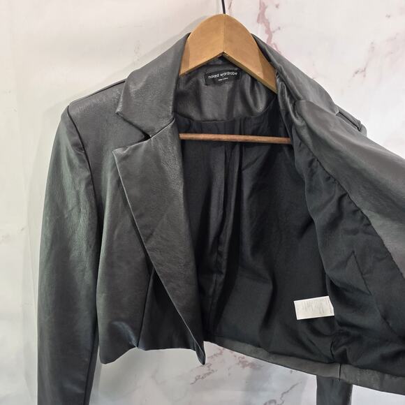 Naked Wardrobe Jacket Womens Small Black Blazer Faux Vegan Leather Moto Crop - Picture 9 of 12